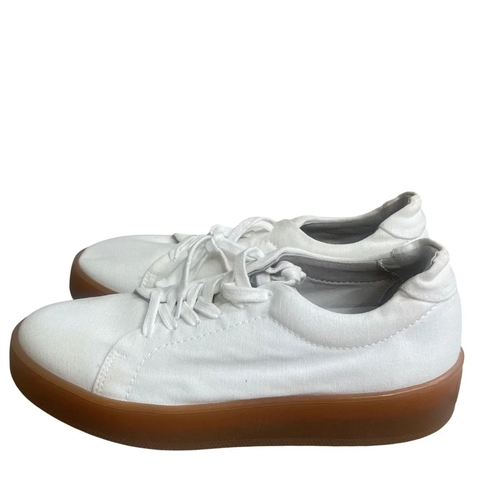 Jenni Kayne White Canvas Platform Sneakers Gum Sole Made in Portugal Size 38/8